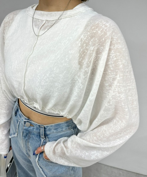 WHO'S WHO gallery（フーズフーギャラリー）の「ギャザーデザインニットソー（Tシャツ/カットソー・レディース・ホワイト/ブラック/ベージュ/ブルー/オレンジ・FREE）」の6枚目の写真