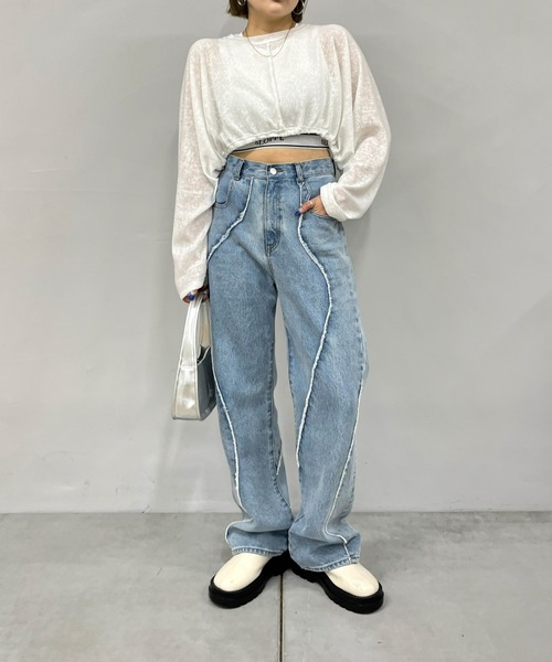 WHO'S WHO gallery（フーズフーギャラリー）の「ギャザーデザインニットソー（Tシャツ/カットソー・レディース・ホワイト/ブラック/ベージュ/ブルー/オレンジ・FREE）」の7枚目の写真