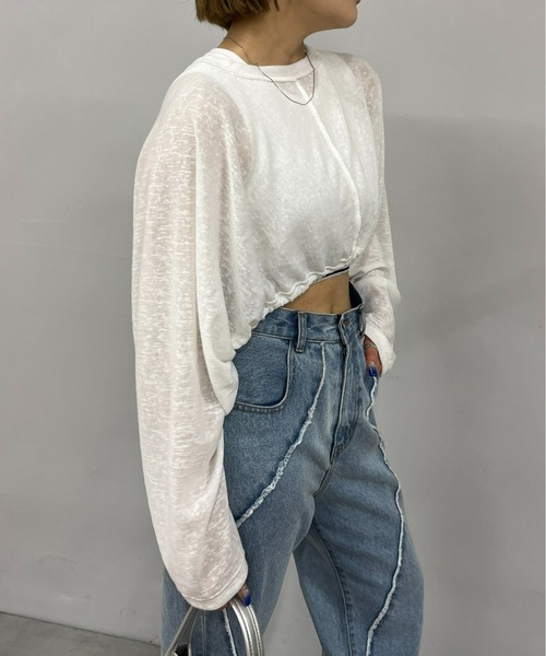 WHO'S WHO gallery（フーズフーギャラリー）の「ギャザーデザインニットソー（Tシャツ/カットソー・レディース・ホワイト/ブラック/ベージュ/ブルー/オレンジ・FREE）」の8枚目の写真