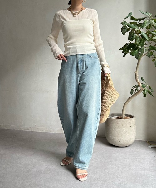 DouDou（ドゥドゥ）の「シアーリブニットプルオーバー＋ビスチェセット  