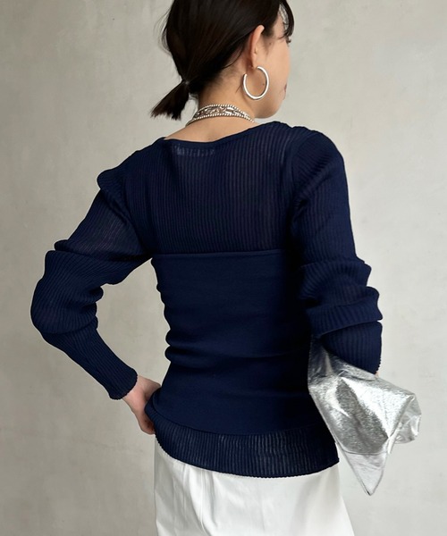 DouDou（ドゥドゥ）の「シアーリブニットプルオーバー＋ビスチェセット  