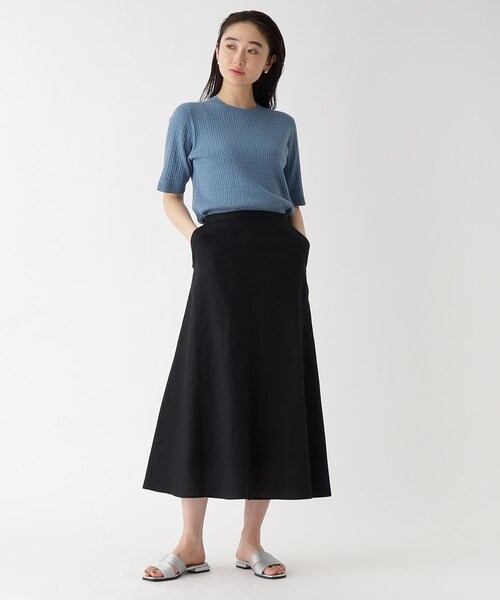 OPAQUE.CLIP（オペークドットクリップ）の「◆セットアップ対応 麻レーヨン フレアスカート【洗濯機洗い可/接触冷感】（スカート・レディース・ナチュラル/ブルー/ブラック・38/40）」の4枚目の写真