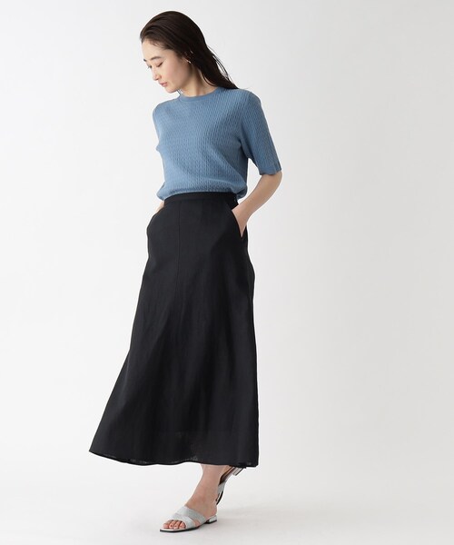 OPAQUE.CLIP（オペークドットクリップ）の「◆セットアップ対応 麻レーヨン フレアスカート【洗濯機洗い可/接触冷感】（スカート・レディース・ナチュラル/ブルー/ブラック・38/40）」の5枚目の写真