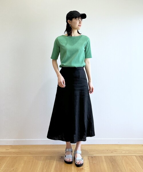 OPAQUE.CLIP（オペークドットクリップ）の「◆セットアップ対応 麻レーヨン フレアスカート【洗濯機洗い可/接触冷感】（スカート・レディース・ナチュラル/ブルー/ブラック・38/40）」の9枚目の写真