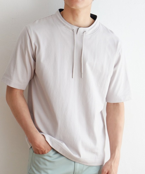 ikka(イッカ)の「ヒヤテックルーイカラー5分袖(Tシャツ/カットソー・メンズ・ネイビー/グレー/ブルー/グリーン/ワイン・S/M/L/XL)」の2枚目の写真