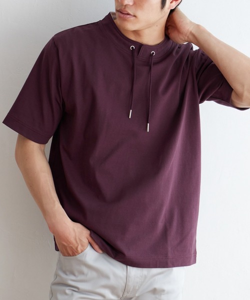 ikka(イッカ)の「ヒヤテックルーイカラー5分袖(Tシャツ/カットソー・メンズ・ネイビー/グレー/ブルー/グリーン/ワイン・S/M/L/XL)」の5枚目の写真