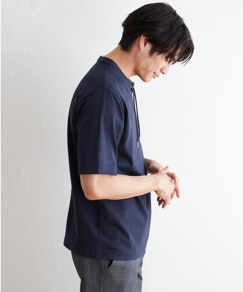 ikka(イッカ)の「ヒヤテックルーイカラー5分袖(Tシャツ/カットソー・メンズ・ネイビー/グレー/ブルー/グリーン/ワイン・S/M/L/XL)」の9枚目の写真