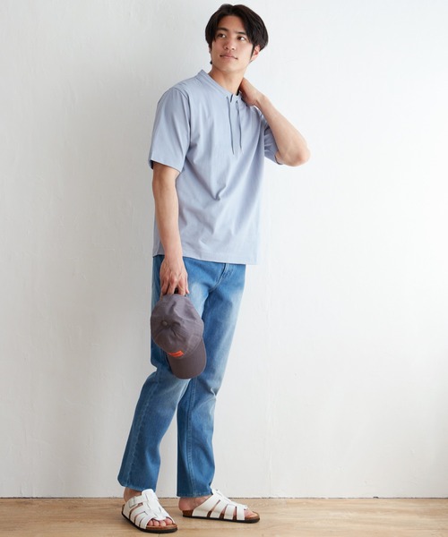 ikka(イッカ)の「ヒヤテックルーイカラー5分袖(Tシャツ/カットソー・メンズ・ネイビー/グレー/ブルー/グリーン/ワイン・S/M/L/XL)」の6枚目の写真