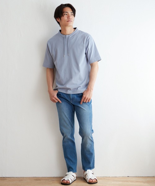 ikka(イッカ)の「ヒヤテックルーイカラー5分袖(Tシャツ/カットソー・メンズ・ネイビー/グレー/ブルー/グリーン/ワイン・S/M/L/XL)」の10枚目の写真