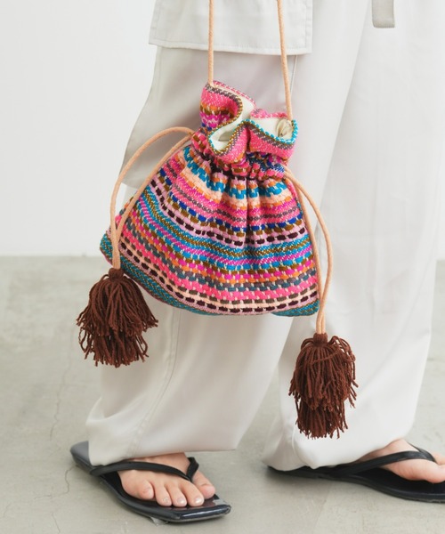 【美品】ピッピシック⭐️かごバッグ 巾着 カラフル ボーダー タッセル CIAOPANIC TYPY（チャオパニックティピー）の「アソートインド巾着