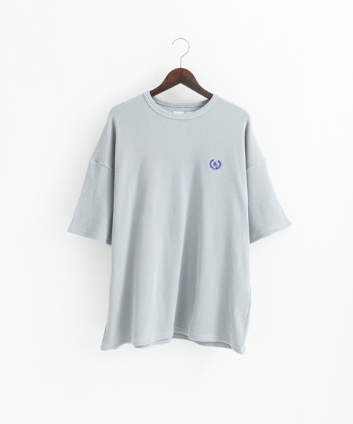 Rocky Monroe(ロッキーモンロー)の「オーバーサイズ ワンポイント刺繍 ワッフル半袖Tシャツ(Tシャツ/カットソー・メンズ・ブラック/パープル/グレー/イエロー/グリーン/アイボリー・M/L/XL)」の9枚目の写真