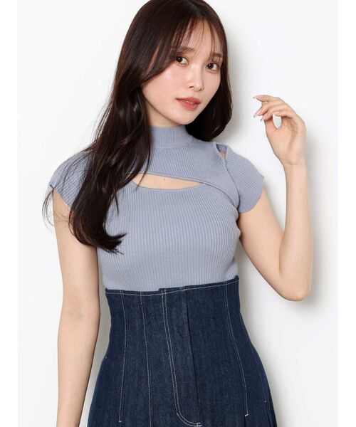 MERCURYDUO（マーキュリーデュオ）の「2WAYスリットフレンチスリーブニット（ニット/セーター・レディース・ライム/オフホワイト/チャコールグレー/ライトブルー・FREE）」の4枚目の写真