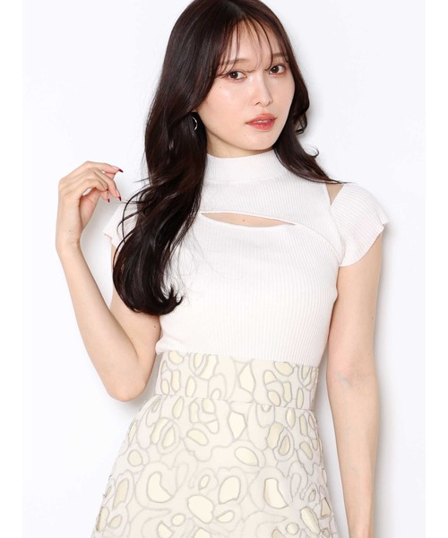 MERCURYDUO（マーキュリーデュオ）の「2WAYスリットフレンチスリーブニット（ニット/セーター・レディース・ライム/オフホワイト/チャコールグレー/ライトブルー・FREE）」の2枚目の写真