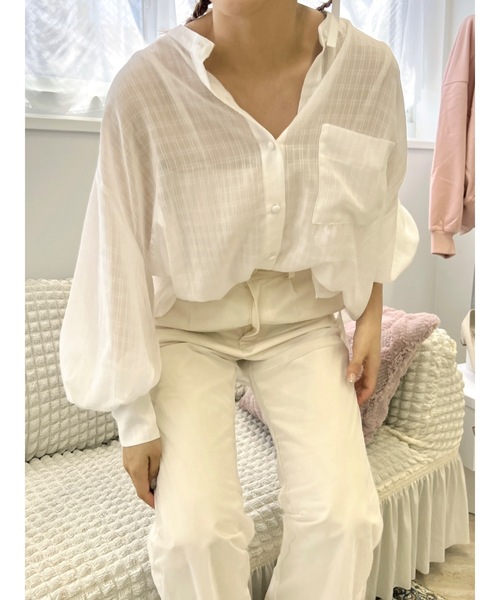 JUMELLE（ジュメロ）の「《Tシャツにも、水着にも、日よけにも》エアリーシアーシャツ（シャツ/ブラウス・レディース・ホワイト/ピンク・FREE）」の8枚目の写真