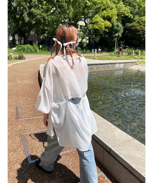 JUMELLE（ジュメロ）の「《Tシャツにも、水着にも、日よけにも》エアリーシアーシャツ（シャツ/ブラウス・レディース・ホワイト/ピンク・FREE）」の18枚目の写真