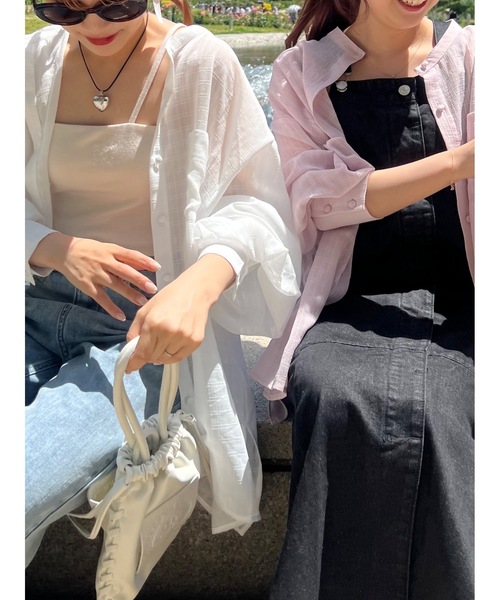 JUMELLE（ジュメロ）の「《Tシャツにも、水着にも、日よけにも》エアリーシアーシャツ（シャツ/ブラウス・レディース・ホワイト/ピンク・FREE）」の5枚目の写真