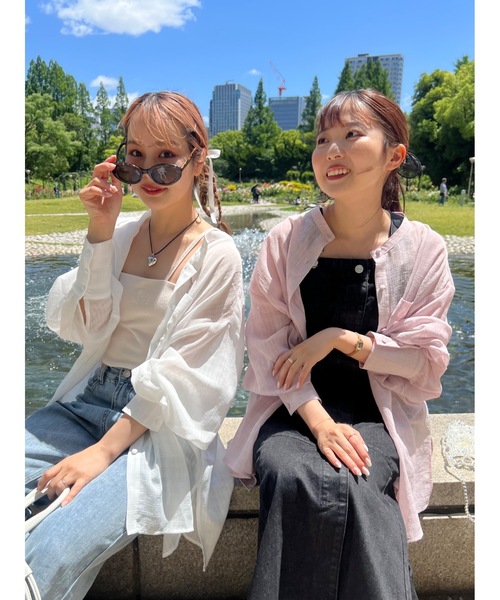 JUMELLE（ジュメロ）の「《Tシャツにも、水着にも、日よけにも》エアリーシアーシャツ（シャツ/ブラウス・レディース・ホワイト/ピンク・FREE）」の6枚目の写真