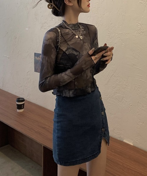 SEN TOKYO（セントーキョー）の「ゆるっと抜け感。ショート丈染めシースルーメロートップス（シャツ/ブラウス・レディース・ブラック系その他/ブラック・FREE）」の3枚目の写真