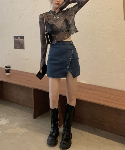 SEN TOKYO（セントーキョー）の「ゆるっと抜け感。ショート丈染めシースルーメロートップス（シャツ/ブラウス・レディース・ブラック系その他/ブラック・FREE）」の8枚目の写真