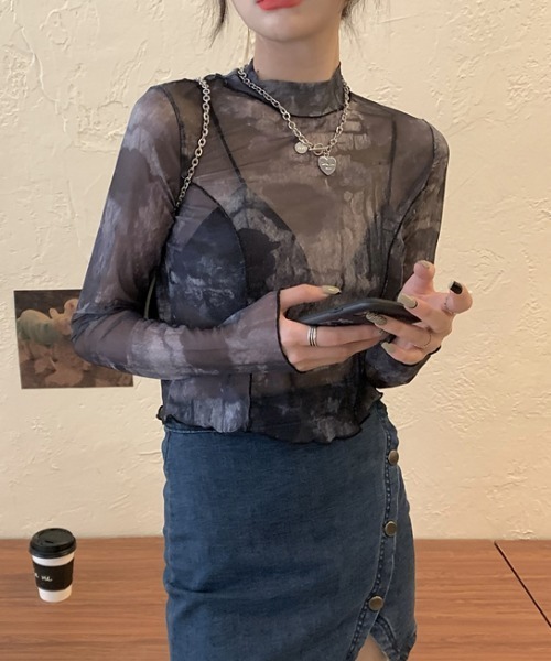 SEN TOKYO（セントーキョー）の「ゆるっと抜け感。ショート丈染めシースルーメロートップス（シャツ/ブラウス・レディース・ブラック系その他/ブラック・FREE）」の9枚目の写真