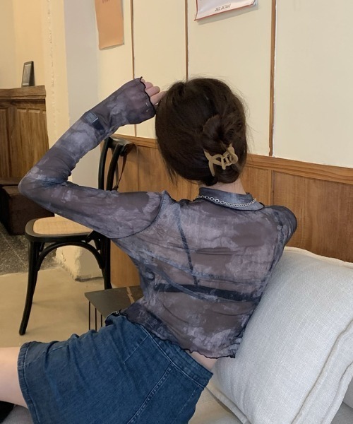 SEN TOKYO（セントーキョー）の「ゆるっと抜け感。ショート丈染めシースルーメロートップス（シャツ/ブラウス・レディース・ブラック系その他/ブラック・FREE）」の10枚目の写真