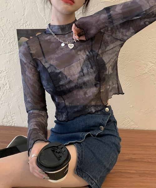 SEN TOKYO（セントーキョー）の「ゆるっと抜け感。ショート丈染めシースルーメロートップス（シャツ/ブラウス・レディース・ブラック系その他/ブラック・FREE）」の4枚目の写真