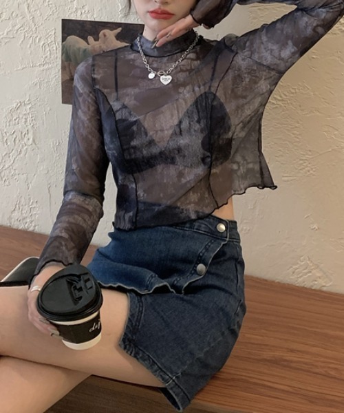 SEN TOKYO（セントーキョー）の「ゆるっと抜け感。ショート丈染めシースルーメロートップス（シャツ/ブラウス・レディース・ブラック系その他/ブラック・FREE）」の11枚目の写真