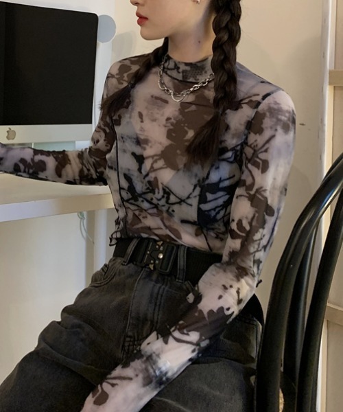 SEN TOKYO（セントーキョー）の「ゆるっと抜け感。ショート丈染めシースルーメロートップス（シャツ/ブラウス・レディース・ブラック系その他/ブラック・FREE）」の12枚目の写真