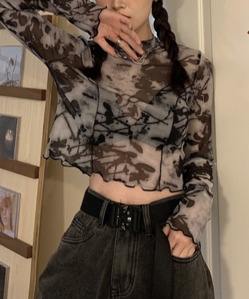 SEN TOKYO（セントーキョー）の「ゆるっと抜け感。ショート丈染めシースルーメロートップス（シャツ/ブラウス・レディース・ブラック系その他/ブラック・FREE）」の14枚目の写真