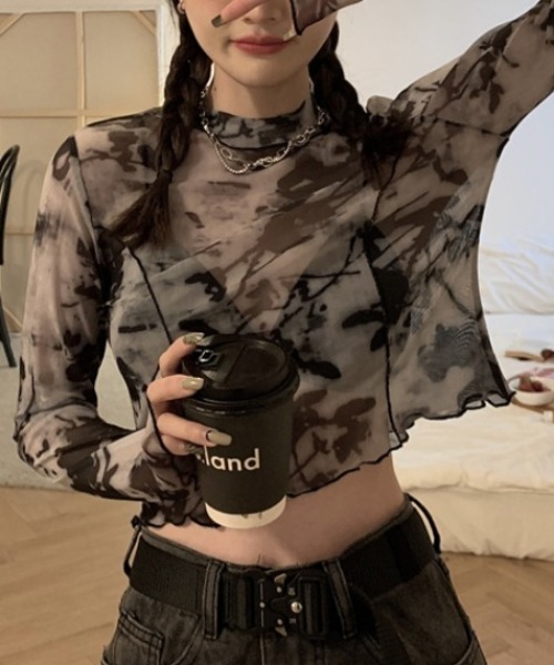 SEN TOKYO（セントーキョー）の「ゆるっと抜け感。ショート丈染めシースルーメロートップス（シャツ/ブラウス・レディース・ブラック系その他/ブラック・FREE）」の16枚目の写真