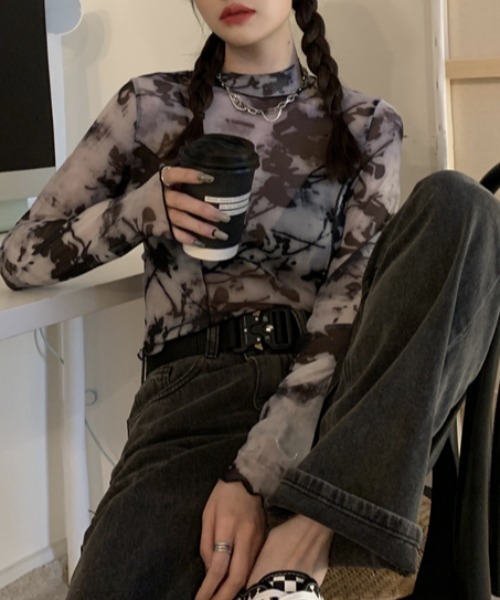 SEN TOKYO（セントーキョー）の「ゆるっと抜け感。ショート丈染めシースルーメロートップス（シャツ/ブラウス・レディース・ブラック系その他/ブラック・FREE）」の17枚目の写真