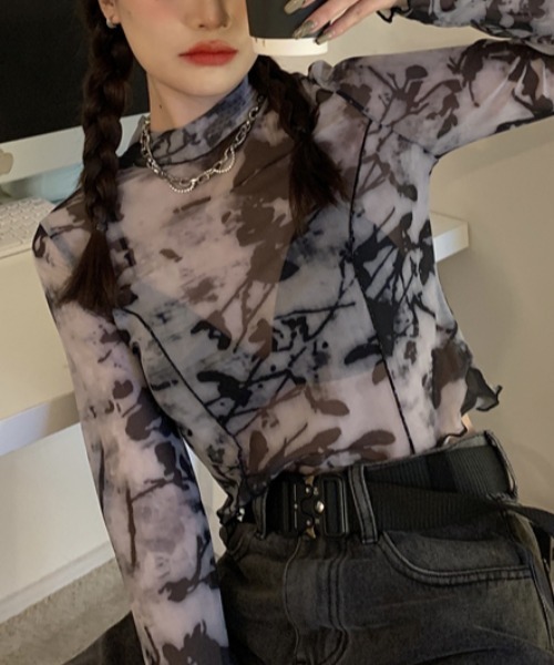 SEN TOKYO（セントーキョー）の「ゆるっと抜け感。ショート丈染めシースルーメロートップス（シャツ/ブラウス・レディース・ブラック系その他/ブラック・FREE）」の18枚目の写真