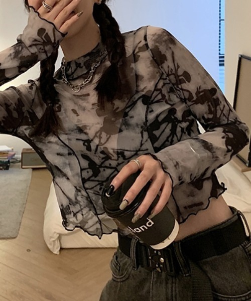 SEN TOKYO（セントーキョー）の「ゆるっと抜け感。ショート丈染めシースルーメロートップス（シャツ/ブラウス・レディース・ブラック系その他/ブラック・FREE）」の22枚目の写真