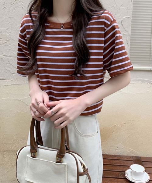 Girly Doll(ガーリードール)の「ボーダーTシャツ(Tシャツ/カットソー・レディース・ブラウン/グリーン/ベージュ系その他/ベージュ×ブラック・F)」の5枚目の写真