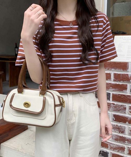 Girly Doll(ガーリードール)の「ボーダーTシャツ(Tシャツ/カットソー・レディース・ブラウン/グリーン/ベージュ系その他/ベージュ×ブラック・F)」の8枚目の写真