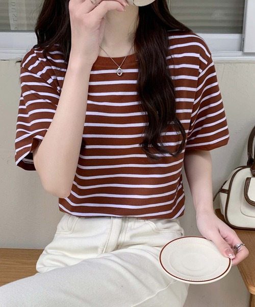 Girly Doll(ガーリードール)の「ボーダーTシャツ(Tシャツ/カットソー・レディース・ブラウン/グリーン/ベージュ系その他/ベージュ×ブラック・F)」の9枚目の写真