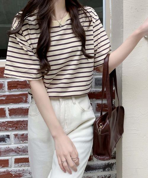 Girly Doll(ガーリードール)の「ボーダーTシャツ(Tシャツ/カットソー・レディース・ブラウン/グリーン/ベージュ系その他/ベージュ×ブラック・F)」の12枚目の写真