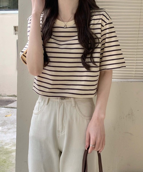 Girly Doll(ガーリードール)の「ボーダーTシャツ(Tシャツ/カットソー・レディース・ブラウン/グリーン/ベージュ系その他/ベージュ×ブラック・F)」の15枚目の写真
