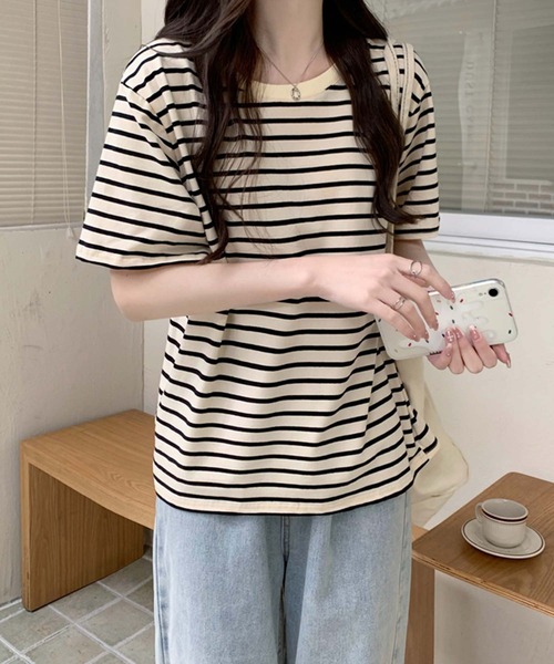 Girly Doll(ガーリードール)の「ボーダーTシャツ(Tシャツ/カットソー・レディース・ブラウン/グリーン/ベージュ系その他/ベージュ×ブラック・F)」の16枚目の写真