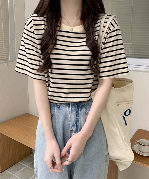 Girly Doll(ガーリードール)の「ボーダーTシャツ(Tシャツ/カットソー・レディース・ブラウン/グリーン/ベージュ系その他/ベージュ×ブラック・F)」の18枚目の写真