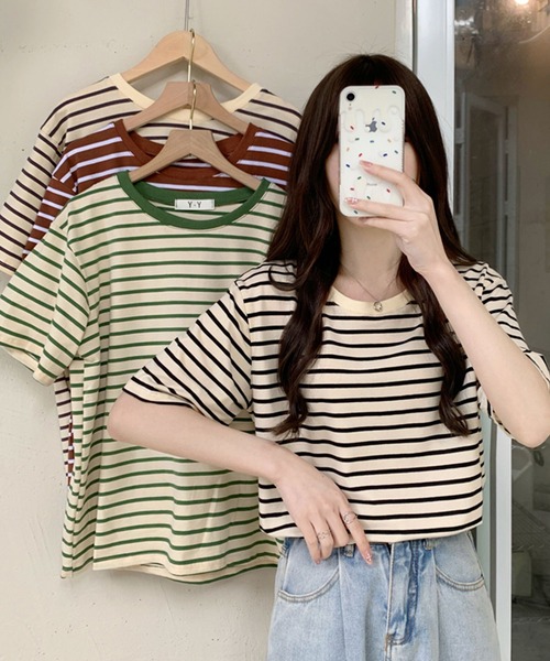 Girly Doll(ガーリードール)の「ボーダーTシャツ(Tシャツ/カットソー・レディース・ブラウン/グリーン/ベージュ系その他/ベージュ×ブラック・F)」の22枚目の写真