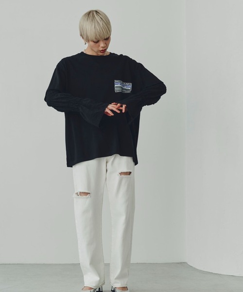 OKIRAKU(オキラク)の「(OKIRAKU×ROSE BUD)シアースリーブドッキングロンT(Tシャツ/カットソー・レディース・ブラック/ピンク・ONE SIZE)」の4枚目の写真