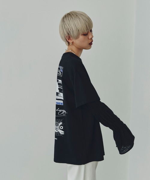 OKIRAKU(オキラク)の「(OKIRAKU×ROSE BUD)シアースリーブドッキングロンT(Tシャツ/カットソー・レディース・ブラック/ピンク・ONE SIZE)」の6枚目の写真