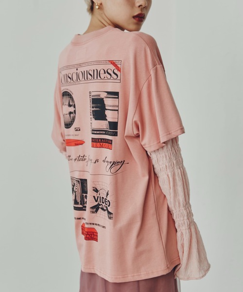 OKIRAKU(オキラク)の「(OKIRAKU×ROSE BUD)シアースリーブドッキングロンT(Tシャツ/カットソー・レディース・ブラック/ピンク・ONE SIZE)」の13枚目の写真