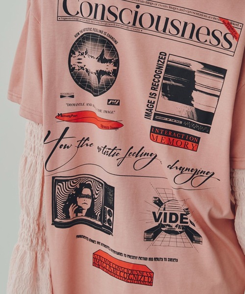 OKIRAKU(オキラク)の「(OKIRAKU×ROSE BUD)シアースリーブドッキングロンT(Tシャツ/カットソー・レディース・ブラック/ピンク・ONE SIZE)」の19枚目の写真