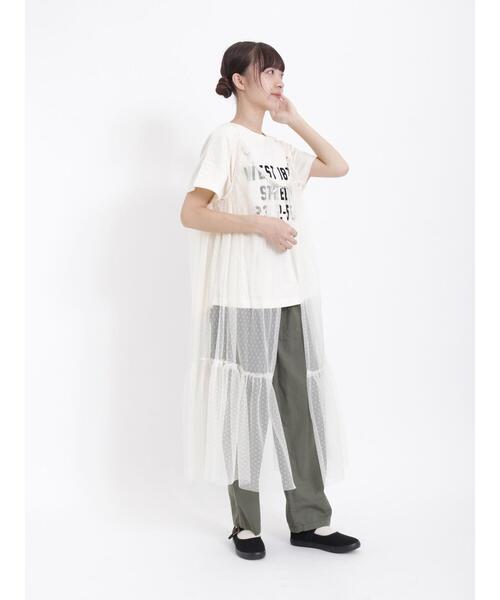 Samansa Mos2（サマンサ モスモス）の「ドットチュール前後2WAYキャミワンピース（ワンピース・レディース・キナリ/グレー/ブラック・F）」の10枚目の写真