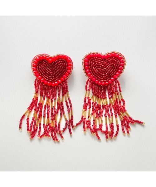 tone(トーン)の「【papillon】ハート刺繍ピアス(MA)(ピアス(両耳用)・レディース・レッド/ホワイト・FREE)」の2枚目の写真