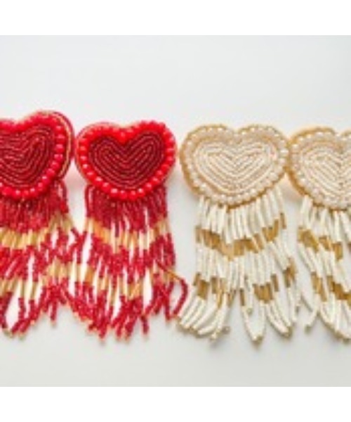 tone(トーン)の「【papillon】ハート刺繍ピアス(MA)(ピアス(両耳用)・レディース・レッド/ホワイト・FREE)」の4枚目の写真