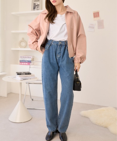 Ada.(エイダ)の「フェイクレザー ショート ジャケット(ブルゾン・レディース・ピンク/アイボリー/ブラック/ベージュ/ブラウン・FREE)」の16枚目の写真