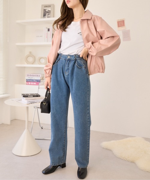 Ada.(エイダ)の「フェイクレザー ショート ジャケット(ブルゾン・レディース・ピンク/アイボリー/ブラック/ベージュ/ブラウン・FREE)」の17枚目の写真